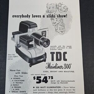 1951 Three Dimension Company TDC Mainliner 300 Slide‎ Projector Vintage Print Ad